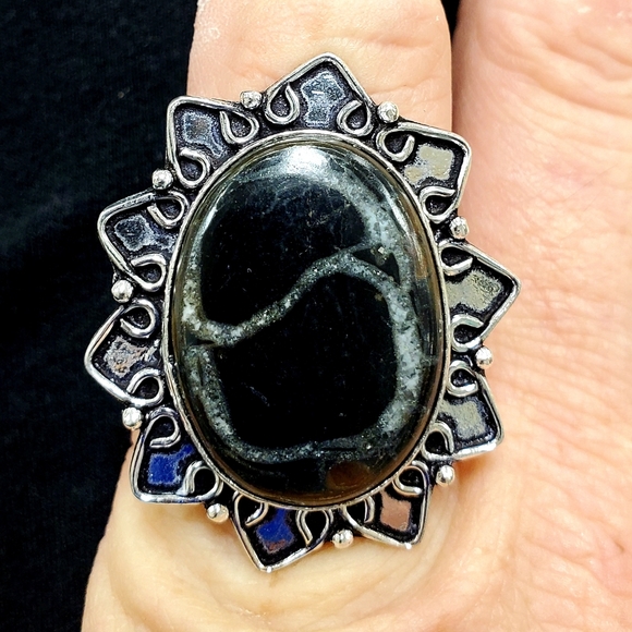 New Mud Crack Jasper Fossil 925 Silver Ring. - Picture 2 of 6